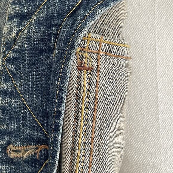 Abercrombie Fitch Trucker Jacket Mediym Blue Denim Jean Distressed Y2K Grunge M - Picture 6 of 15